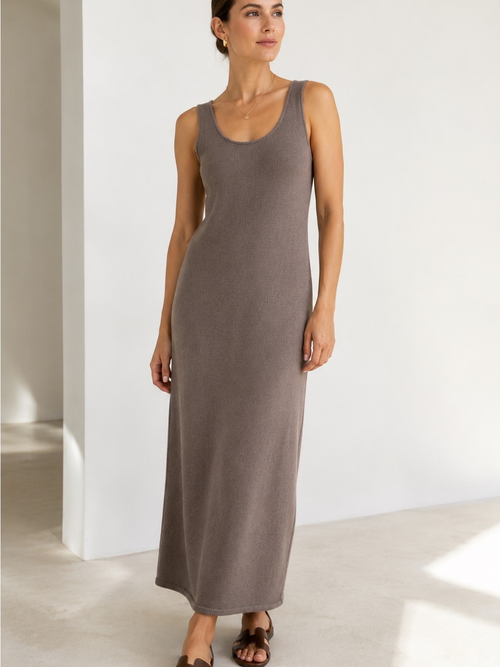 An Action A Day Cappuccino 100% Wool Knit Tank Maxi Dress Size Small